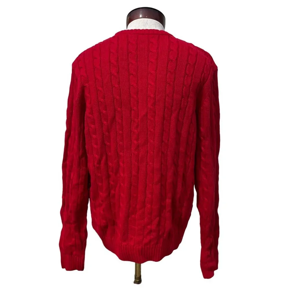 Chaps Ralph Lauren Mens Solid Red Cotton Cable‎ Knit Sweater Size Large